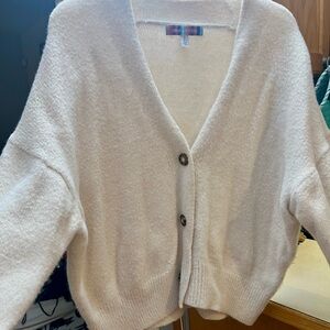 Urban Outfitters S cream oversized cardi fuzzy cardigan sweater button up baggy